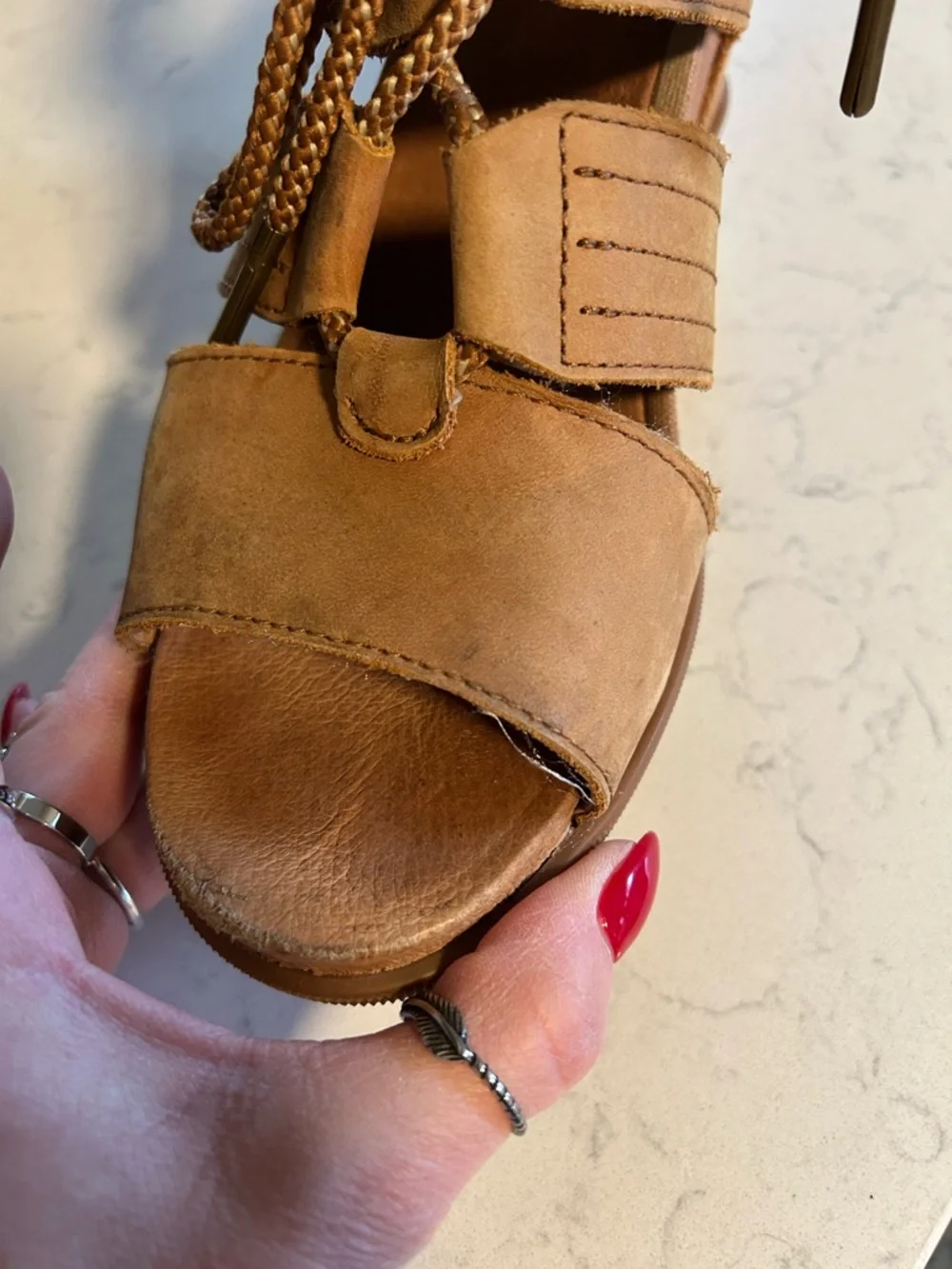 Sorel Joanie II Lace Up Wedge Sandals Tan Brown Waterproof Leather - Picture 15 of 16